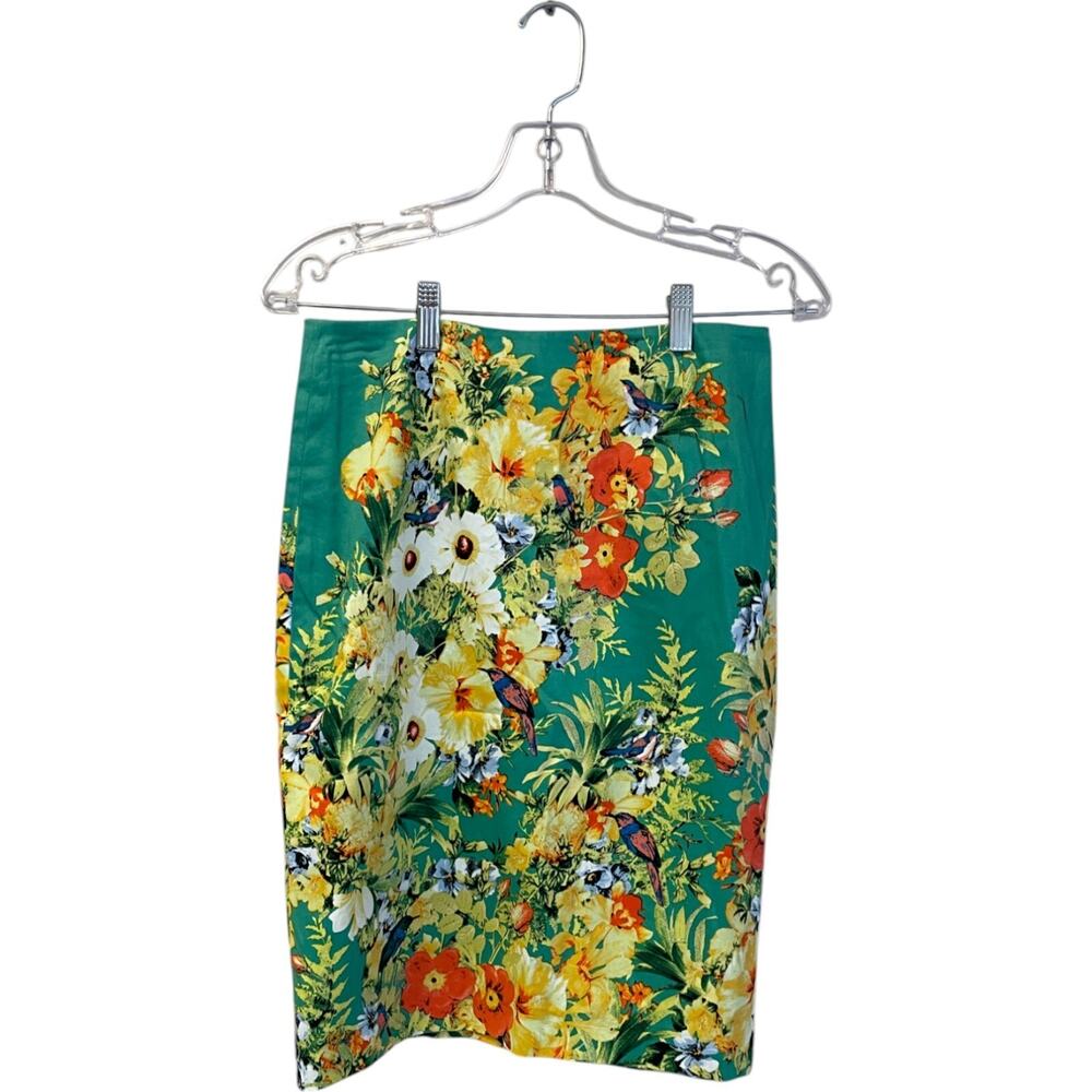 Eric Signature Pencil Skirt Women 2 Floral Cotton Stretch Print Lined Slit Back
